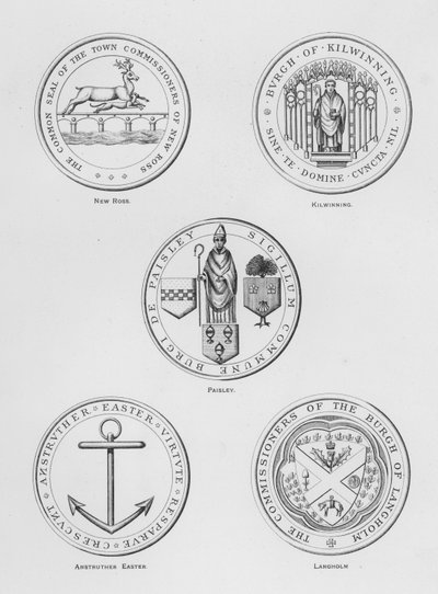 Public Arms: New Ross; Kilwinning; Paisley; Anstruther Easter; Langholm (engraving) by English School