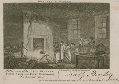 Public view of the once elegant dining room in the dirty warehouse, Leadenhall Street, London by English School
