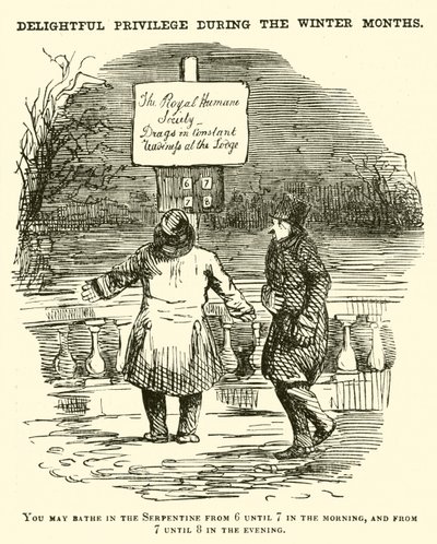 Punch cartoon: Swimming in the Serpentine, Hyde Park, London by English School