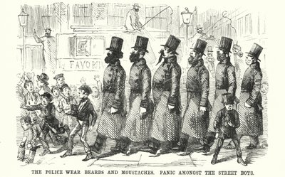 The Police Wear Beards and Moustaches. Panic Amongst the Street Boys by English School