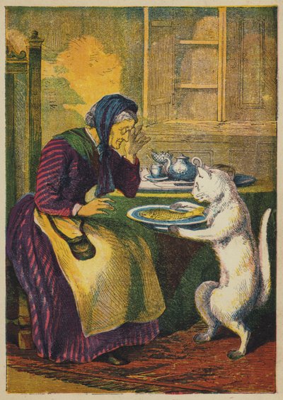 Puss Brings in Fish by English School