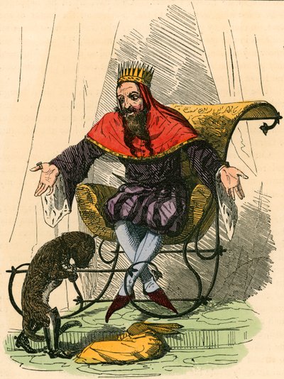 Puss presents the rabbit to the king by English School