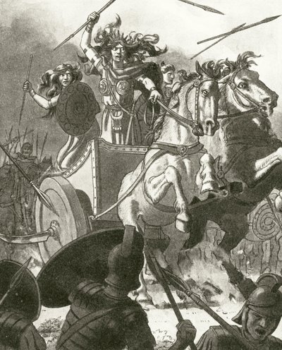 Queen Boadicea in her chariot by English School