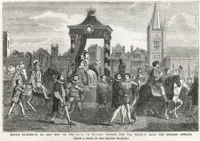 Queen Elizabeth I on her way to the City to return thanks for the victory over the Spanish Armada by English School