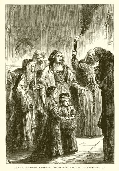 Queen Elizabeth Wydville taking Sanctuary at Westminster, 1471 by English School