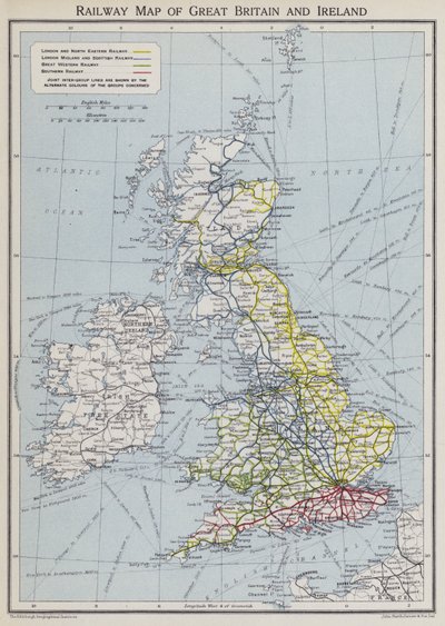 Railway Map of Great Britain and Ireland by English School