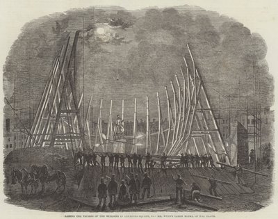 Raising the Trusses the Building in Leicester-Square, for Mr Wyld