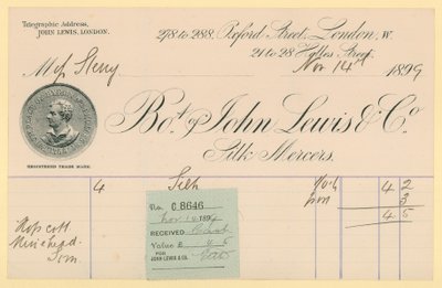 Receipt from John Lewis & Co., 14 November 1896 by English School