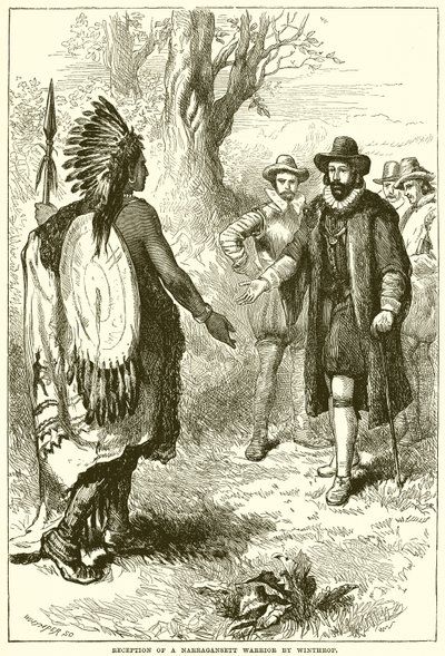 Reception of a Narragansett Warrior by Winthrop by English School