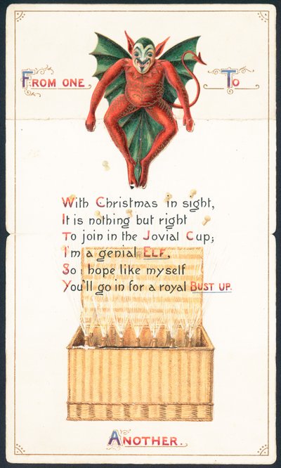 Red Devil and Wicker Basket by English School