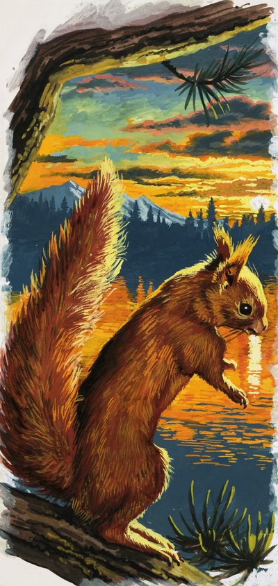 Red Squirrel by Lake by English School