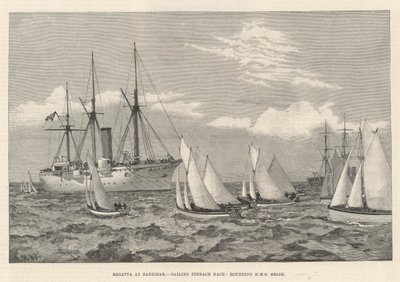 Regatta at Zanzibar, Sailing Pinnace Race, rounding HMS Brisk by English School