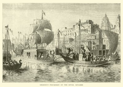 Religious Procession on the River, Benares by English School