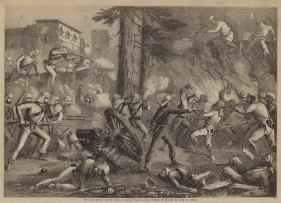 Revolted Sepoys driven from a Walled Village near Guznee de Nugger by the 60th Rifles by English School