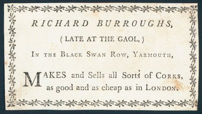 Richard Burroughs, maker and seller of corks, trade card by English School