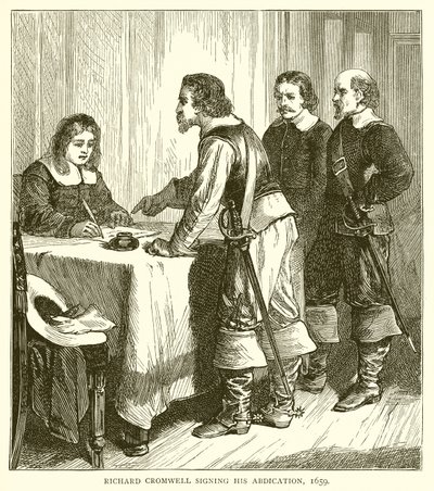 Richard Cromwell signing his Abdication, 1659 by English School