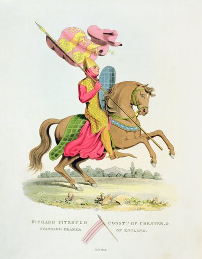 Richard Fitzhugh, Constable of Chester and Standard-Bearer of England, 1141, from Ancient Armour by Samuel Rush Meyrick, 1824 by English School