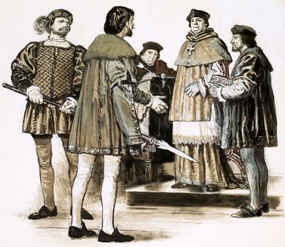 Richard Hunne questioned by the Bishop of London Richard Fitzjames by English School