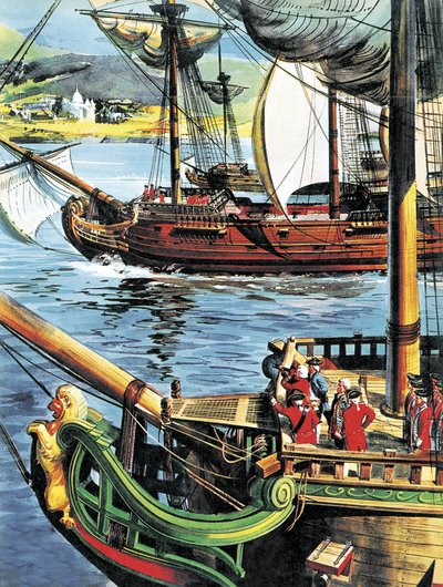 Robert Clive Sails up the Bay of Bengal to the Mouth of the Ganges by English School