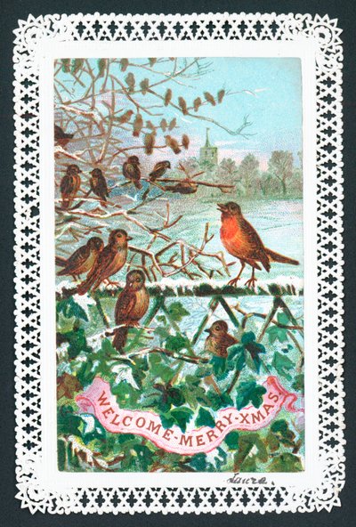 Robin singing on a branch by English School