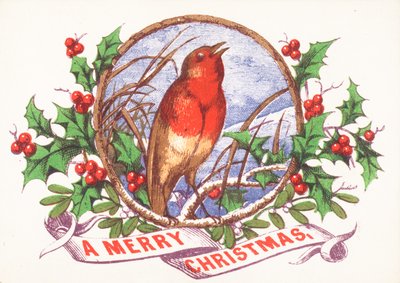 Robin singing on branch by English School
