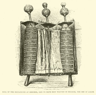 Roll of the Pentateuch at Shechem, Said to Have Been Written by Eleazar, the Son of Aaron by English School
