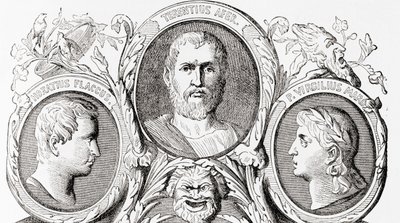 Roman authors, from left to right, Horace, Terence and Virgil, from Ward and Lock