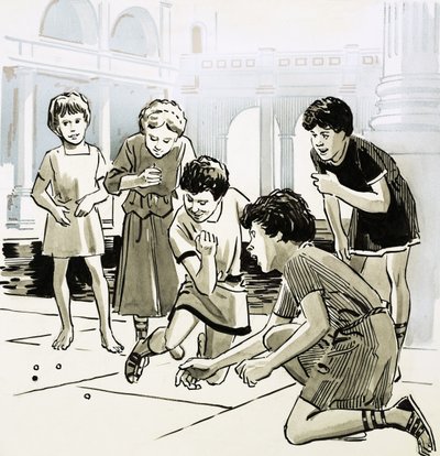 Roman children playing marbles by English School