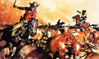 Rounding-up Cattle in the Wild West by English School