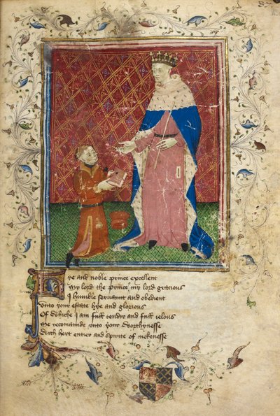 Presentation Scene with Thomas Hoccleve Offering His Book to Henry V by English School