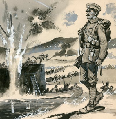Royal Marines in the Amphibious Landings at the Dardanelles in 1915 by English School