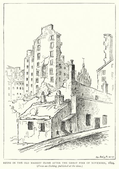Ruins in the Old Market Close after the Great Fire of November by English School