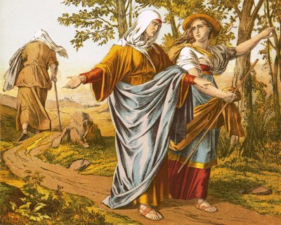 Ruth following Naomi to Bethlehem by English School
