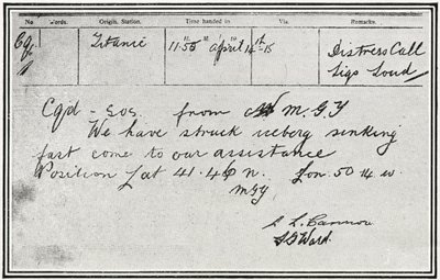 SOS Message Received by the Russian Steamer, Birma, About Five Minutes After Titanic Struck an Iceberg on 15th April 1912, from 