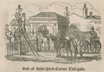Sale of Toll Gate (Hyde Park Turnpike), Hyde Park Corner, London by English School