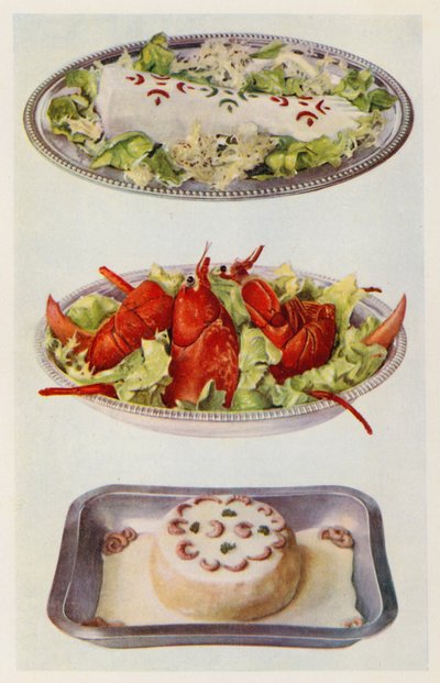 Salmon Mayonnaise; Lobster Salad; Fish Souffle by English School