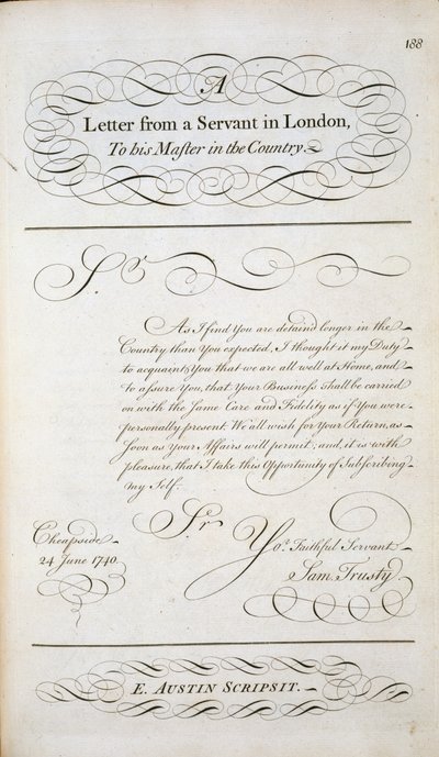 Sample letter from a pattern book of letters, c.1740 by English School