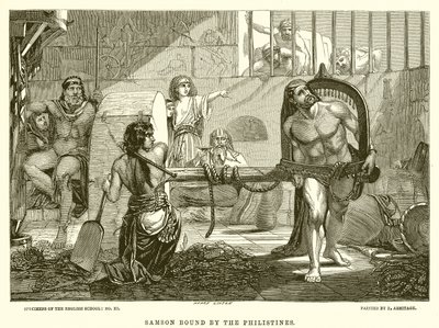 Samson Bound by the Philistines by English School