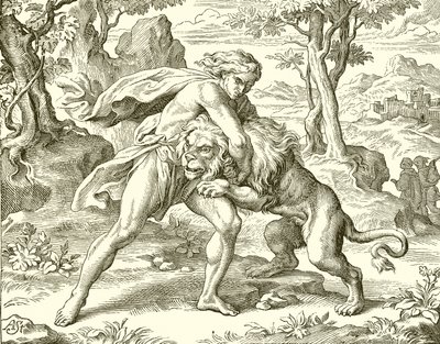 Samson and the Lion by English School