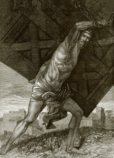 Samson Bearing Away the Gates of the City of Gaza by English School
