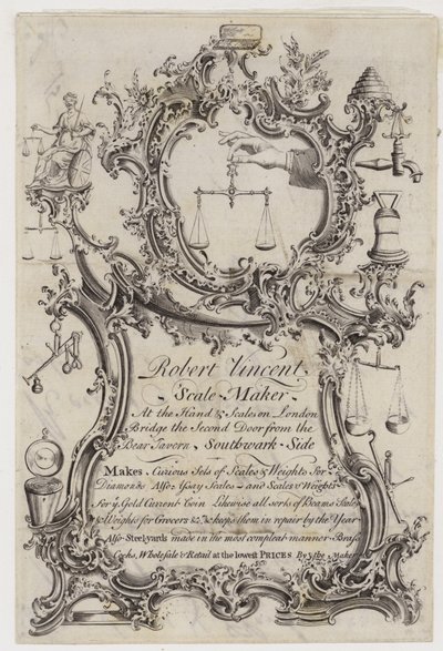 Robert Vincent Scale Maker, trade card by English School