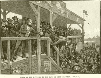Scene at the Hustings in the Days of Open Election by English School