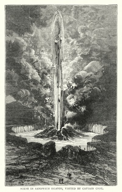 Scene in Sandwich Islands, visited by Captain Cook by English School