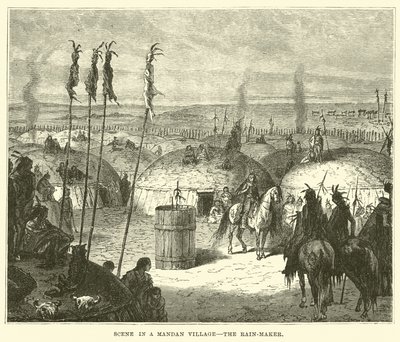 Scene in a Mandan village, the Rain-maker by English School
