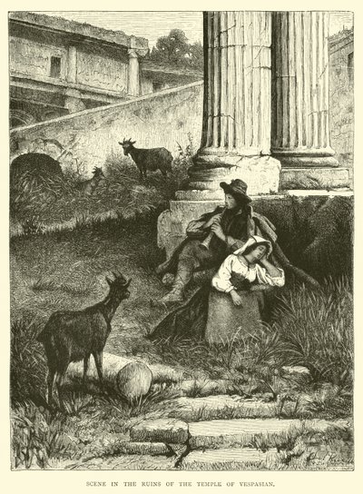 Scene in the ruins of the Temple of Vespasian by English School