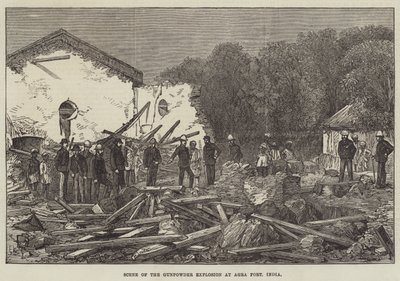 Scene of the Gunpowder Explosion at Agra Fort, India by English School
