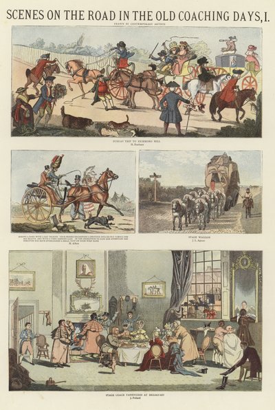 Scenes on the Road in the Old Coaching Days by English School