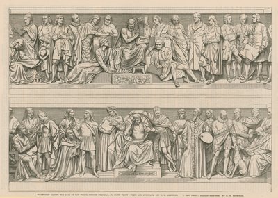 Sculptures around the base of the Prince Consort Memorial (engraving) by English School