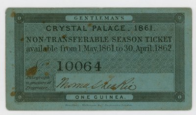 Season Ticket for Admission to the Crystal Palace, 1861-62 by English School