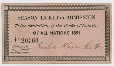 Season Ticket for Admission to the Great Exhibition of 1851 by English School